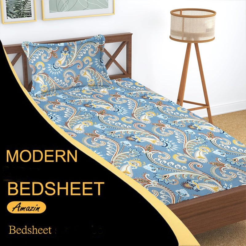 STARNSTYLE Premium 160 TC Egyptian Cotton Bedsheet for Single Bed with 1 Pillow Cover - Soft, Breathable, Wrinkle Free in Royal Sky - Image 2